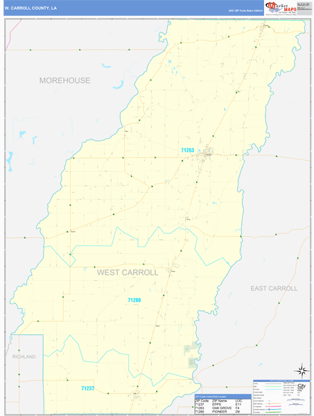West Carroll County Wall Map Basic Style
